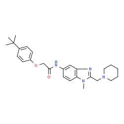 ChemSpider 2D Image | N-[1-Methyl-2-(1-piperidinylmethyl)-1H-benzimidazol-5-yl]-2-[4-(2-methyl-2-propanyl)phenoxy]acetamide | C26H34N4O2