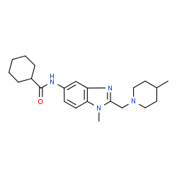 ChemSpider 2D Image | N-{1-Methyl-2-[(4-methyl-1-piperidinyl)methyl]-1H-benzimidazol-5-yl}cyclohexanecarboxamide | C22H32N4O