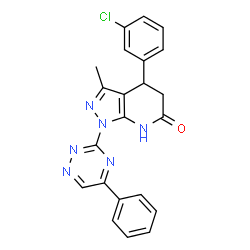 ChemSpider 2D Image | 4-(3-Chlorophenyl)-3-methyl-1-(5-phenyl-1,2,4-triazin-3-yl)-1,4,5,7-tetrahydro-6H-pyrazolo[3,4-b]pyridin-6-one | C22H17ClN6O