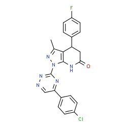 ChemSpider 2D Image | 1-[5-(4-Chlorophenyl)-1,2,4-triazin-3-yl]-4-(4-fluorophenyl)-3-methyl-1,4,5,7-tetrahydro-6H-pyrazolo[3,4-b]pyridin-6-one | C22H16ClFN6O
