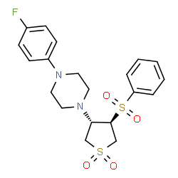 ChemSpider 2D Image | 1-[(3S,4R)-1,1-Dioxido-4-(phenylsulfonyl)tetrahydro-3-thiophenyl]-4-(4-fluorophenyl)piperazine | C20H23FN2O4S2