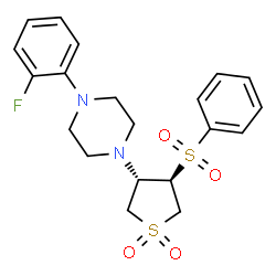 ChemSpider 2D Image | 1-[(3S,4R)-1,1-Dioxido-4-(phenylsulfonyl)tetrahydro-3-thiophenyl]-4-(2-fluorophenyl)piperazine | C20H23FN2O4S2