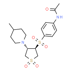 ChemSpider 2D Image | N-(4-{[(3R,4S)-4-(4-Methyl-1-piperidinyl)-1,1-dioxidotetrahydro-3-thiophenyl]sulfonyl}phenyl)acetamide | C18H26N2O5S2