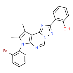 ChemSpider 2D Image | 2-[7-(2-Bromophenyl)-8,9-dimethyl-7H-pyrrolo[3,2-e][1,2,4]triazolo[1,5-c]pyrimidin-2-yl]phenol | C21H16BrN5O
