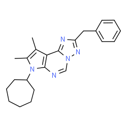 ChemSpider 2D Image | 2-Benzyl-7-cycloheptyl-8,9-dimethyl-7H-pyrrolo[3,2-e][1,2,4]triazolo[1,5-c]pyrimidine | C23H27N5