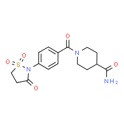 ChemSpider 2D Image | 1-[4-(1,1-Dioxido-3-oxo-1,2-thiazolidin-2-yl)benzoyl]-4-piperidinecarboxamide | C16H19N3O5S
