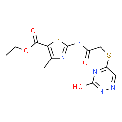 ChemSpider 2D Image | Ethyl 4-methyl-2-({[(3-oxo-2,3-dihydro-1,2,4-triazin-5-yl)sulfanyl]acetyl}amino)-1,3-thiazole-5-carboxylate | C12H13N5O4S2