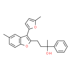 ChemSpider 2D Image | 4-[5-Methyl-3-(5-methyl-2-furyl)-1-benzofuran-2-yl]-2-phenyl-2-butanol | C24H24O3