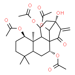 ChemSpider 2D Image | (1beta,5xi,7alpha,9xi,10alpha,13alpha)-13-Hydroxy-15-oxokaur-16-ene-1,7,11,14-tetrayl tetraacetate | C28H38O10