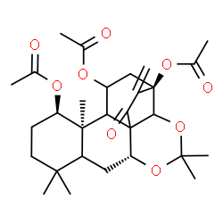 ChemSpider 2D Image | (6R,12R,13R,17R)-4,4,9,9,13-Pentamethyl-18-methylene-19-oxo-3,5-dioxapentacyclo[12.5.0.0~1,6~.0~2,17~.0~8,13~]nonadecane-12,15,17-triyl triacetate | C29H40O9