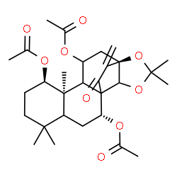ChemSpider 2D Image | (1R,5R,6R,12R)-5,9,9,16,16-Pentamethyl-18-methylene-19-oxo-15,17-dioxapentacyclo[11.4.2.0~1,14~.0~4,13~.0~5,10~]nonadecane-3,6,12-triyl triacetate | C29H40O9
