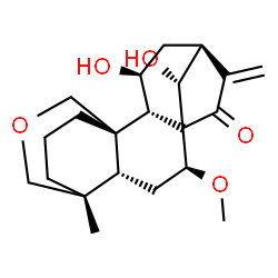 ChemSpider 2D Image | (5beta,7beta,9beta,10alpha,11beta,13alpha,14R)-11,14-Dihydroxy-7-methoxy-18,20-epoxykaur-16-en-15-one | C21H30O5