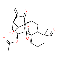 ChemSpider 2D Image | (7alpha,10alpha,11alpha,13alpha,14R)-14-Hydroxy-15,19,20-trioxo-7,20-epoxykaur-16-en-11-yl acetate | C22H26O7