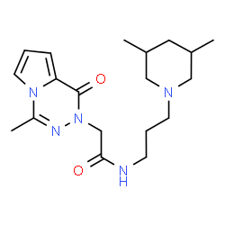 ChemSpider 2D Image | N-[3-(3,5-Dimethyl-1-piperidinyl)propyl]-2-(4-methyl-1-oxopyrrolo[1,2-d][1,2,4]triazin-2(1H)-yl)acetamide | C19H29N5O2