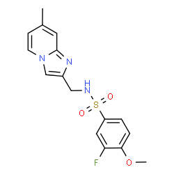 ChemSpider 2D Image | 3-Fluoro-4-methoxy-N-[(7-methylimidazo[1,2-a]pyridin-2-yl)methyl]benzenesulfonamide | C16H16FN3O3S