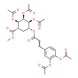 ChemSpider 2D Image | Methyl (1S,2R,3R,4S,5R)-2,3,4-triacetoxy-5-{[3-(3,4-diacetoxyphenyl)acryloyl]oxy}cyclohexanecarboxylate | C27H30O14