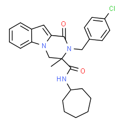 ChemSpider 2D Image | 2-(4-Chlorobenzyl)-N-cycloheptyl-3-methyl-1-oxo-1,2,3,4-tetrahydropyrazino[1,2-a]indole-3-carboxamide | C27H30ClN3O2
