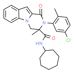 ChemSpider 2D Image | 2-(5-Chloro-2-methylphenyl)-N-cycloheptyl-3-methyl-1-oxo-1,2,3,4-tetrahydropyrazino[1,2-a]indole-3-carboxamide | C27H30ClN3O2