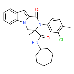 ChemSpider 2D Image | 2-(3-Chloro-4-methylphenyl)-N-cycloheptyl-3-methyl-1-oxo-1,2,3,4-tetrahydropyrazino[1,2-a]indole-3-carboxamide | C27H30ClN3O2