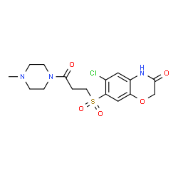 ChemSpider 2D Image | 6-Chloro-7-{[3-(4-methyl-1-piperazinyl)-3-oxopropyl]sulfonyl}-2H-1,4-benzoxazin-3(4H)-one | C16H20ClN3O5S