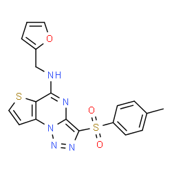 ChemSpider 2D Image | N-(2-Furylmethyl)-3-[(4-methylphenyl)sulfonyl]thieno[2,3-e][1,2,3]triazolo[1,5-a]pyrimidin-5-amine | C19H15N5O3S2