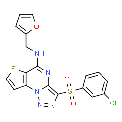 ChemSpider 2D Image | 3-[(3-Chlorophenyl)sulfonyl]-N-(2-furylmethyl)thieno[2,3-e][1,2,3]triazolo[1,5-a]pyrimidin-5-amine | C18H12ClN5O3S2