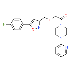 ChemSpider 2D Image | 2-{[5-(4-Fluorophenyl)-1,2-oxazol-3-yl]methoxy}-1-[4-(2-pyridinyl)-1-piperazinyl]ethanone | C21H21FN4O3