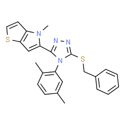 ChemSpider 2D Image | 5-[5-(Benzylsulfanyl)-4-(2,5-dimethylphenyl)-4H-1,2,4-triazol-3-yl]-4-methyl-4H-thieno[3,2-b]pyrrole | C24H22N4S2