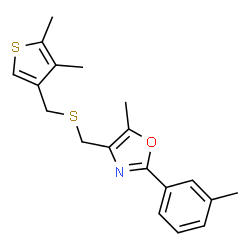 ChemSpider 2D Image | 4-({[(4,5-Dimethyl-3-thienyl)methyl]sulfanyl}methyl)-5-methyl-2-(3-methylphenyl)-1,3-oxazole | C19H21NOS2