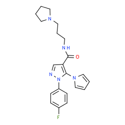 ChemSpider 2D Image | 1-(4-Fluorophenyl)-N-[3-(1-pyrrolidinyl)propyl]-5-(1H-pyrrol-1-yl)-1H-pyrazole-4-carboxamide | C21H24FN5O