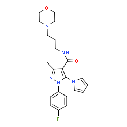 ChemSpider 2D Image | 1-(4-Fluorophenyl)-3-methyl-N-[3-(4-morpholinyl)propyl]-5-(1H-pyrrol-1-yl)-1H-pyrazole-4-carboxamide | C22H26FN5O2