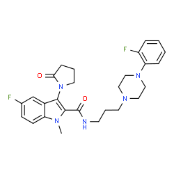 ChemSpider 2D Image | 5-Fluoro-N-{3-[4-(2-fluorophenyl)-1-piperazinyl]propyl}-1-methyl-3-(2-oxo-1-pyrrolidinyl)-1H-indole-2-carboxamide | C27H31F2N5O2