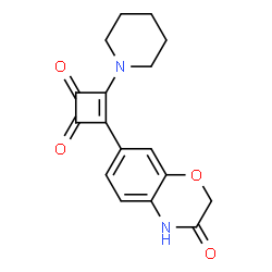 ChemSpider 2D Image | 3-(3-Oxo-3,4-dihydro-2H-1,4-benzoxazin-7-yl)-4-(1-piperidinyl)-3-cyclobutene-1,2-dione | C17H16N2O4