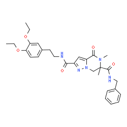 ChemSpider 2D Image | N~6~-Benzyl-N~2~-[2-(3,4-diethoxyphenyl)ethyl]-5,6-dimethyl-4-oxo-4,5,6,7-tetrahydropyrazolo[1,5-a]pyrazine-2,6-dicarboxamide | C29H35N5O5