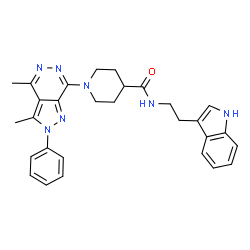 ChemSpider 2D Image | 1-(3,4-Dimethyl-2-phenyl-2H-pyrazolo[3,4-d]pyridazin-7-yl)-N-[2-(1H-indol-3-yl)ethyl]-4-piperidinecarboxamide | C29H31N7O