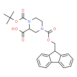 ChemSpider 2D Image | 1-(tert-butoxycarbonyl)-4-[(9H-fluoren-9-ylmethoxy)carbonyl]-2-piperazinecarboxylic acid | C25H28N2O6