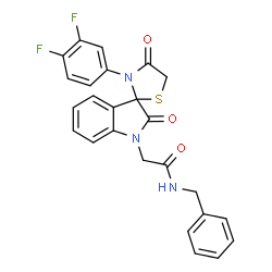 ChemSpider 2D Image | N-Benzyl-2-[3'-(3,4-difluorophenyl)-2,4'-dioxospiro[indole-3,2'-[1,3]thiazolidin]-1(2H)-yl]acetamide | C25H19F2N3O3S