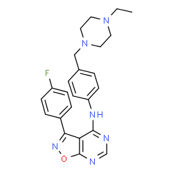 ChemSpider 2D Image | N-{4-[(4-Ethyl-1-piperazinyl)methyl]phenyl}-3-(4-fluorophenyl)[1,2]oxazolo[5,4-d]pyrimidin-4-amine | C24H25FN6O