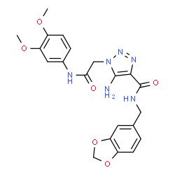 ChemSpider 2D Image | 5-Amino-N-(1,3-benzodioxol-5-ylmethyl)-1-{2-[(3,4-dimethoxyphenyl)amino]-2-oxoethyl}-1H-1,2,3-triazole-4-carboxamide | C21H22N6O6
