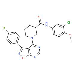 ChemSpider 2D Image | N-(3-Chloro-4-methoxyphenyl)-1-[3-(4-fluorophenyl)[1,2]oxazolo[5,4-d]pyrimidin-4-yl]-3-piperidinecarboxamide | C24H21ClFN5O3