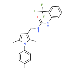 ChemSpider 2D Image | 1-{[1-(4-Fluorophenyl)-2,5-dimethyl-1H-pyrrol-3-yl]methyl}-3-[2-(trifluoromethyl)phenyl]urea | C21H19F4N3O