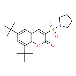ChemSpider 2D Image | 6,8-Bis(2-methyl-2-propanyl)-3-(1-pyrrolidinylsulfonyl)-2H-chromen-2-one | C21H29NO4S