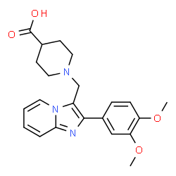ChemSpider 2D Image | 1-{[2-(3,4-Dimethoxyphenyl)imidazo[1,2-a]pyridin-3-yl]methyl}-4-piperidinecarboxylic acid | C22H25N3O4