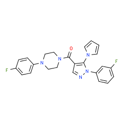 ChemSpider 2D Image | [4-(4-Fluorophenyl)-1-piperazinyl][1-(3-fluorophenyl)-5-(1H-pyrrol-1-yl)-1H-pyrazol-4-yl]methanone | C24H21F2N5O