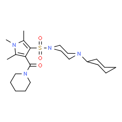 ChemSpider 2D Image | {4-[(4-Cyclohexyl-1-piperazinyl)sulfonyl]-1,2,5-trimethyl-1H-pyrrol-3-yl}(1-piperidinyl)methanone | C23H38N4O3S