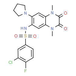 ChemSpider 2D Image | 3-Chloro-N-[1,4-dimethyl-2,3-dioxo-7-(1-pyrrolidinyl)-1,2,3,4-tetrahydro-6-quinoxalinyl]-4-fluorobenzenesulfonamide | C20H20ClFN4O4S