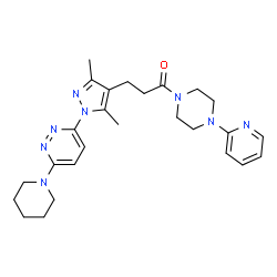 ChemSpider 2D Image | 3-{3,5-Dimethyl-1-[6-(1-piperidinyl)-3-pyridazinyl]-1H-pyrazol-4-yl}-1-[4-(2-pyridinyl)-1-piperazinyl]-1-propanone | C26H34N8O