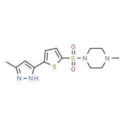 ChemSpider 2D Image | 1-Methyl-4-{[5-(3-methyl-1H-pyrazol-5-yl)-2-thienyl]sulfonyl}piperazine | C13H18N4O2S2