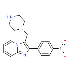 ChemSpider 2D Image | 2-(4-Nitrophenyl)-3-(1-piperazinylmethyl)imidazo[1,2-a]pyridine | C18H19N5O2