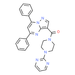 ChemSpider 2D Image | (5,7-Diphenylpyrazolo[1,5-a]pyrimidin-3-yl)[4-(2-pyrimidinyl)-1-piperazinyl]methanone | C27H23N7O